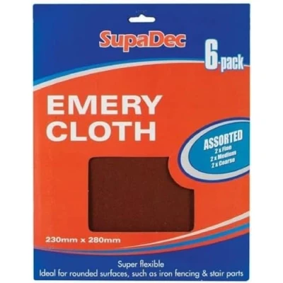 Image of SupaDec 6pc Emery Cloth Assorted Sheet Fine/Medium/Coarse Super Flexible 23x28cm 6 Pack For Woodworking Paint work Keying Plater Prep Sheets 230x 280mm