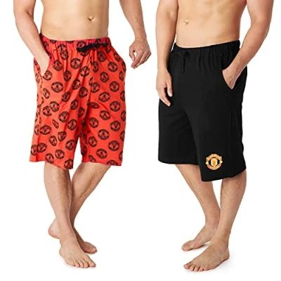 Image of Manchester United F.C Men Pyjama Bottoms 2 Pack PJ Shorts and Boys (2XL, Red/Black)