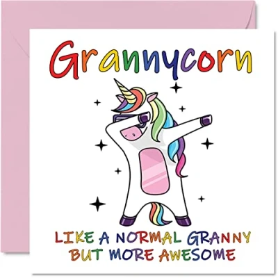 Image of Birthday Cards for Granny Grannycorn Mothers Day Card from Grandson Granddaughter, Happy Granny, Gran Unicorn Card, 145mm x Seasonal Funny Greeting