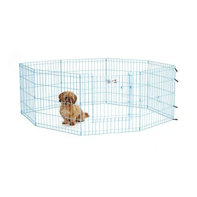 Image of MidWest Homes for Pets Folding Metal Exercise Pen / Pet Playpen with Door, 60.96W x 60.96H centimeters; Blue; 524DRBL