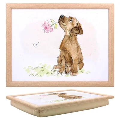 Image of The Leonardo Collection Paper Shed Design Dog With Rose Laptray Bean Bag for Serving Dishes Lovely Lap Trays Eating on Dinner or Breatfast Newly Designed Food