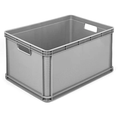 Image of 3 x 64 Litre Robusto Industrial Plastic Stacking Euro Storage Containers Boxes Crates GREY