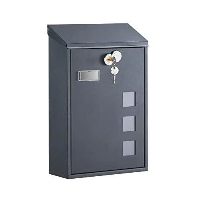 Image of SONGMICS Post Box, Wall Mounted Letterbox, Mailbox, Copper Lock Cylinder with Swivel Cap, Viewing Windows, Nameplate, Easy to Install, 11.5 x 25.5 39.5 cm, Anthracite Grey GMB031G01