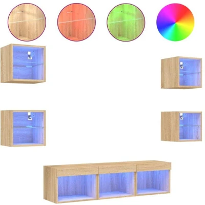 Image of vidaXL 7 Piece TV Wall Units with LED Sonoma Oak Engineered Wood