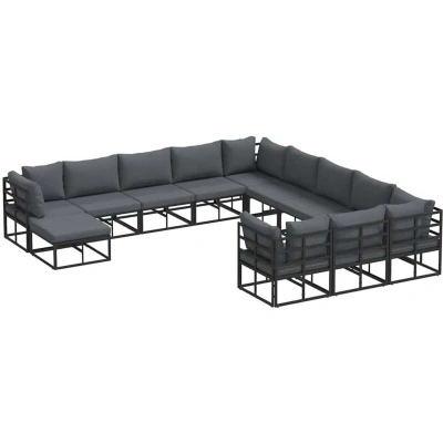 Image of vidaXL Garden Sofa Set with Pillow 12 pcs Black Aluminium