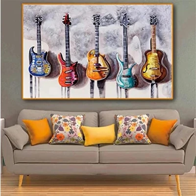 Image of DIY 5D Diamond Art Kits, Guitar Adults/Kids Embroidery Painting Full Drill Rhinestone Cross Stitch Arts Craft for Home Wall Decor 30x60cm Square