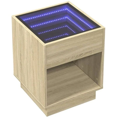 Image of vidaXL Bedside Table/Nightstand with RGB LED Lights Engineered Wood and Glass Sonoma Oak, 40x40x50 cm Bedroom Furniture