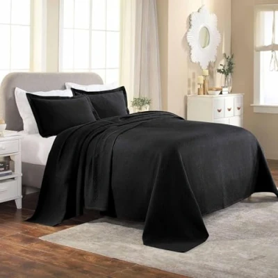 Image of Superior Bedspread with Pillow Shams, Cotton, Black, Full
