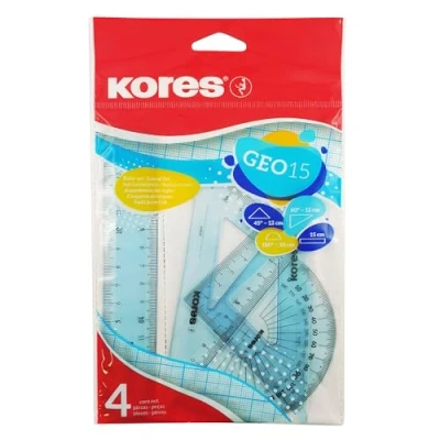 Image of Kores Geometry Set in Assorted Colours GEO15 Protractor, Triangle and Ruler Maths Sets for Secondary School, Sets, School 4 Pcs Polybag