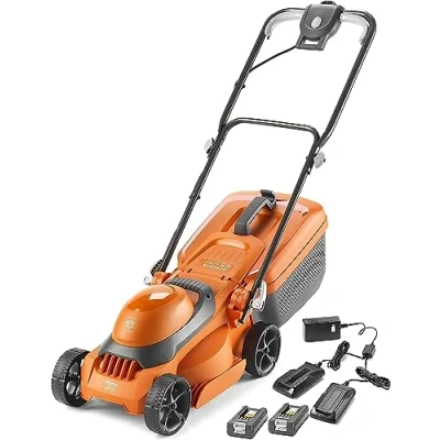 Image of Flymo SimpliStore 300 Li Cordless Lawn Mower 40V, 30cm Cutting Width, Close Edge Cutting, 30L, Lightweight, Orange and Grey