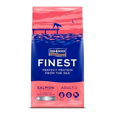 Image of Fish4Dogs Finest Salmon and Potato Dog Food Natural, Hypoallergenic Great for Healthy Skin Coat Rich in Omega 3, 6 9 (Small Kibble 12kg)
