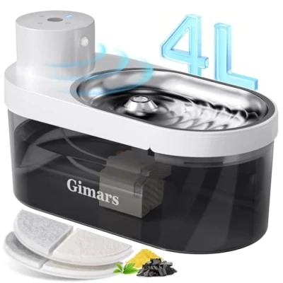 Image of Gimars Ultra Silent BPA Free 4L Wireless Cat Water Fountain for Drinking 5000mAh, Battery Operated Pet with Motion Sensor, Cordless Dog Bowl