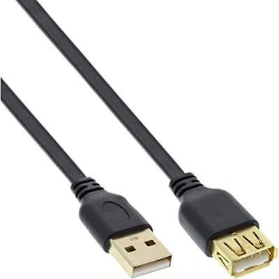 Image of InLine USB 2.0 flat cable, black, golden contacts, AM/AF, 3m 1 item