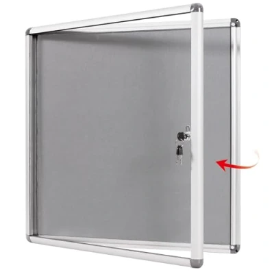 Image of Swansea Gray Fabric Lockable Noticeboard Enclosed Pin Bulletin Board Glass Display Case for Wall Office School,67x72cm(6xA4)