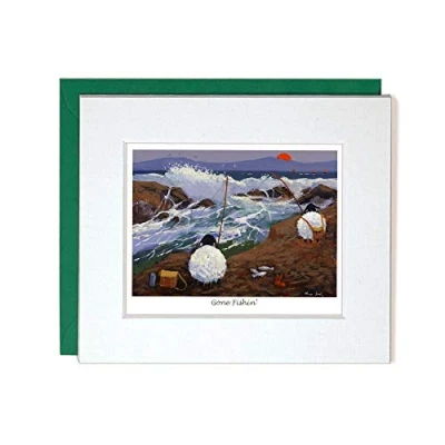 Image of &quot;Gone Fishin&quot; Mounted Greeting Card by Thomas Joseph Fishing Sheep Range