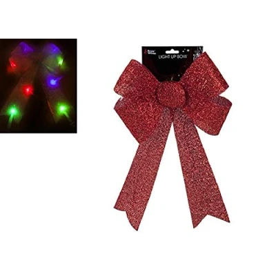 Image of Snow White Light up Christmas LED Glitter Bow Door Hanging Welcome Decoration Large 29x43cm (Red)