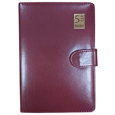 Image of 5 Year Undated Diary Leather Look A5 Day a Page Padded Organiser (Burgundy Red)