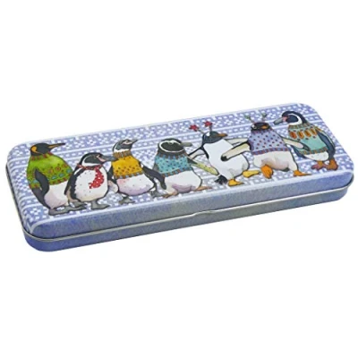 Image of Penguins in Pullovers Metal Pencil Tin by Emma Ball