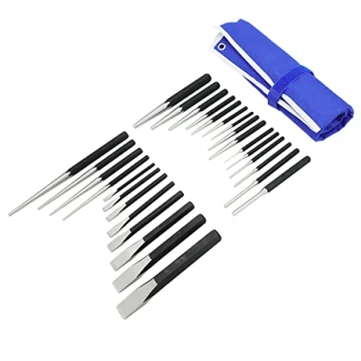 Image of MichaelPro MP010031 Punch and Chisel Set, 27Pcs Set Tools with Center Punch, Pin Long Taper Starter Chisel, Gauge Tool Pouch, CR V Steel Chisels
