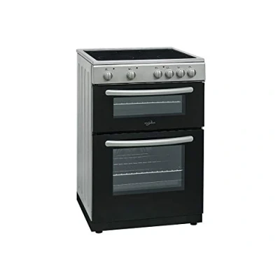 Image of Statesman EDC60S Fan Assisted Double Oven Electric Cooker, 4 Zone Ceramic Hob, 60cm Wide, 2 Chrome Shelves, Glazed Door, Adjustable Height, Silver