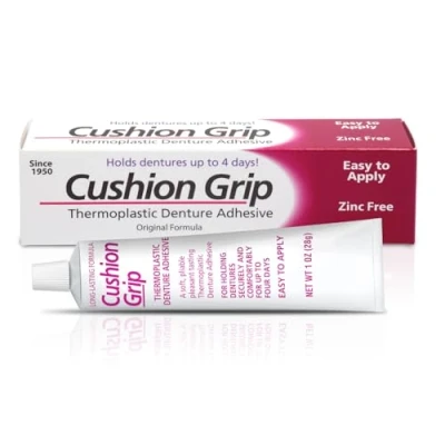 Image of Cushion Grip Thermoplastic Denture Adhesive, 1 oz Refits and Tightens Loose Upper Lower Dentures Partials Non Glue Acts Like a Soft Reliner