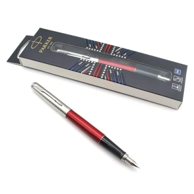 Image of Parker Jotter Stainless Steel Fountain Pen Kensington Red Lacquer Medium Nib London Edition