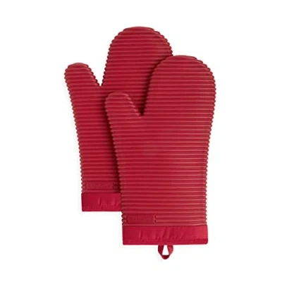 Image of KitchenAid Ribbed Soft Silicone Oven Mitt Set, 7&quot;x13&quot;, Passion Red