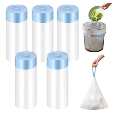 Image of ZHYUAN 5 Rolls of 75 Bin Liners, Liners with Carry Handle, Cat Litter Box Bags Drawstrings, Waste Bags, Rubbish for Pets, Tear Resistant
