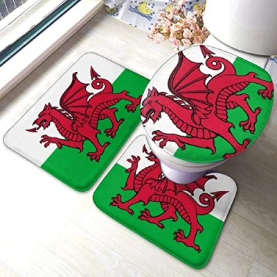 Image of RedBeans Non Slip Bath Mat 3 Piece Flannel Bathroom Rug Set,Welsh Dragon Soft Pedestal Anti Shower Carpet Toilet Cover Set