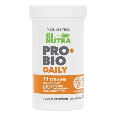 Image of NaturesPlus GI NUTRA Pro BIO Daily Probiotic and Prebiotic Supplement, 11 Strains, 40 Billion CFU, with Acai Fibre Gluten Free, Vegan 30 Capsules