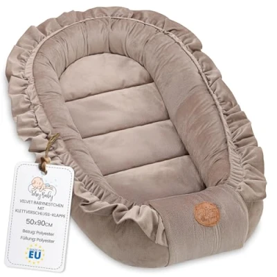 Image of Baby Nest for Newborns Minky Crib Versatile Portable Cuddle Accessory Warm Winter Cocoon Velvet Beige