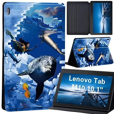 Image of Design Case for Lenovo Tab M10 TB X605F/ X605L/ X505F/ X505L Leather Tri Fold Stand Cover 10.1 Inch Tablet, (3D art ocean)