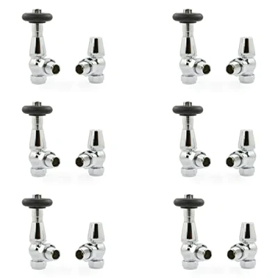 Image of Hot Flow Jordan Traditional Thermostatic Radiator Valve (Angled TRV) (Chrome 6 Pack Bundle)