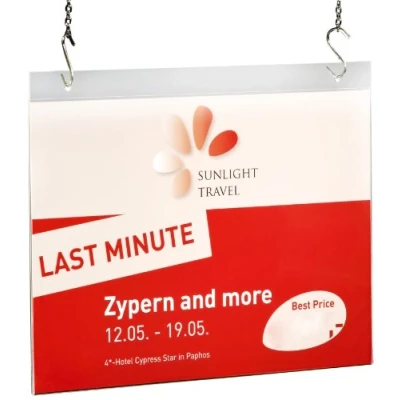 Image of SIGEL TA241 Hanging Sign Holder, for A4 landscape, double sided presentaiton, acrylic, 1 Piece