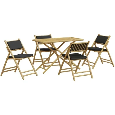 Image of vidaXL 5 Piece Folding Bistro set with Dark Grey Cushions Bamboo