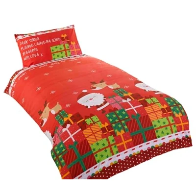 Image of Christmas Presents Kids Xmas Santa Claus Quilt Duvet Cover and Pillowcase Bedding Bed Set, Multi Colour, 2 pcs, Single