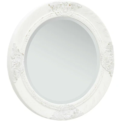 Image of vidaXL Round Wall Mirror with Baroque Inspired Wooden Frame, 50cm Diameter, Classic White Piece for Dressing Room or Home Decor