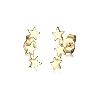 Image of Elli Women&#039;s 925 Silver Gold Plated Xilion Cut Stud Earrings