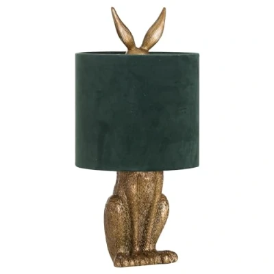 Image of Hill 1975 Antique Gold Hare Table Lamp with Green Velvet Shade, RESIN, Mixed, 25 x 50cm