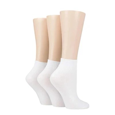 Image of Elle Ladies Ribbed Bamboo Ankle Socks Pack of 3 White 4 8