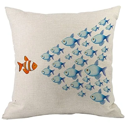 Image of CANSEGO Many Fishes Pillowcases Orange Blue Fish Group Ocean Sea Think Differently Against The Current Throw Pillow Cushion Covers Cotton Linen for Men Women Boys Girls Living Room 18x18 Inch