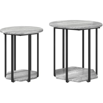 Image of vidaXL Side Table 2 pcs Grey Sonoma Engineered Wood and Metal