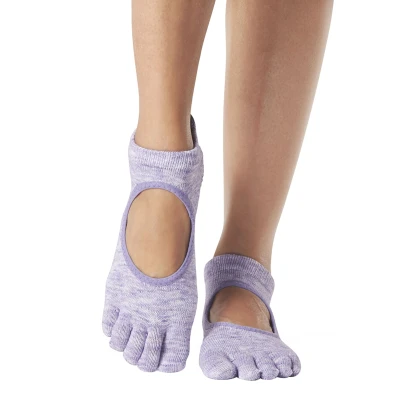 Image of Women&#039;s 1 Pair ToeSox Bellarina Full Toe Organic Cotton Open Front Yoga Socks Heather Purple S