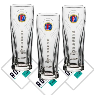Image of Roxley Fosters Half Pint Glass X3 Lager Beer Glasses Man Cave Pub Club