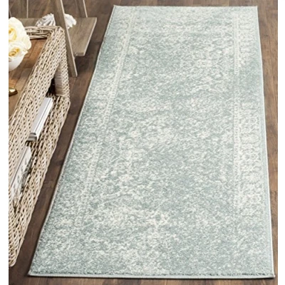 Image of SAFAVIEH Distressed Vintage Rug for Living Room, Dining Bedroom Adirondack Collection, Short Pile, in Slate and Ivory, 76 X 244 cm