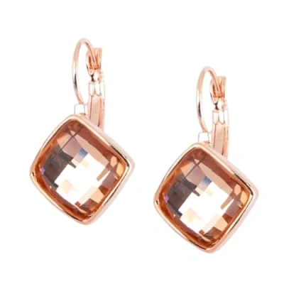 Image of Crystalline Azuria Women 18ct Rose Gold Plated Rhombus Square Light Peach Crystals Lever back Dangle Earrings