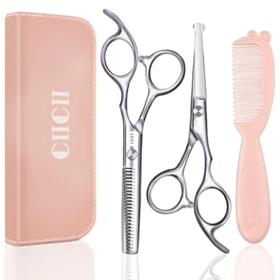 Image of CIICII Kids Hair Scissors Set, Safety Round Tip Hairdressing (Hair Cutting Scissor Trimming Grooming Thinning Shears) for Baby Toddler Children, Hairdresser Home Salon Barber Haircut Kit
