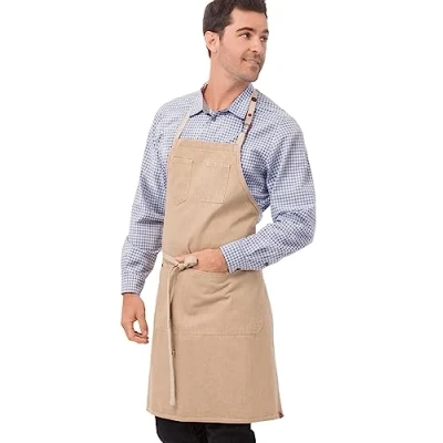Image of Chef Works ABCD056 NAT 0 Austin Denim Bib Apron Natural, Brown