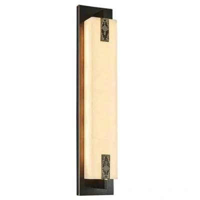 Image of TRIVIDHA Modern Marble Wall Sconce Alabaster Lamp Black Brass Bathroom Vanity Light Dimmable LED Lighting Long Linear Stone For Living Room Bedroom Stairs Hallway Kitc