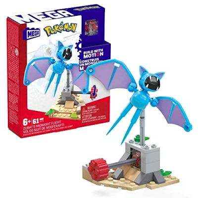 Image of MEGA Pokémon Action Figure Building Toys, Zubat&#039;s Midnight Flight with 61 Pieces and Flying Motion, 1 Poseable Character, Gift Idea for Kids, HKT19